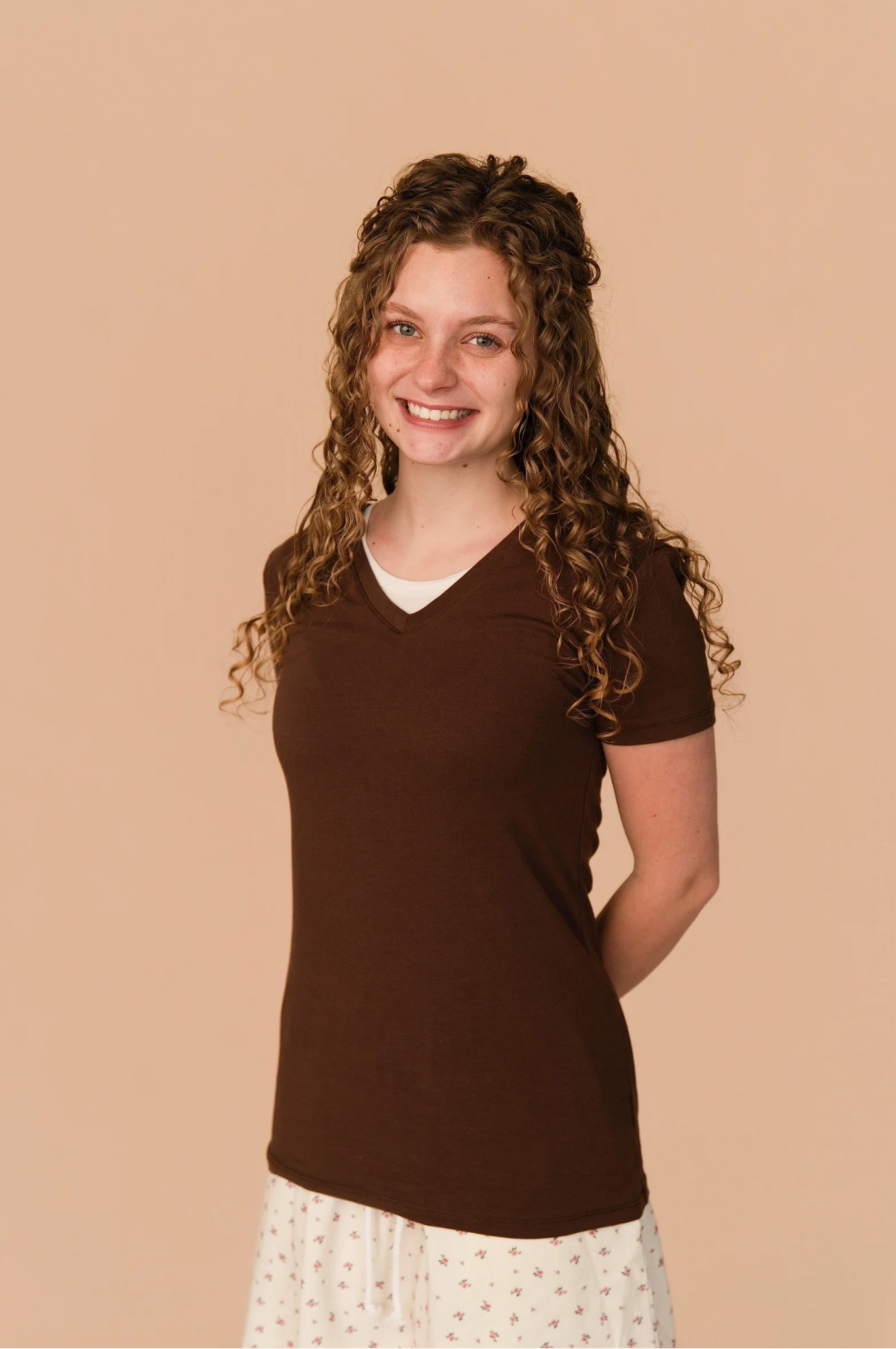 Brown Basic V-Neck Tee