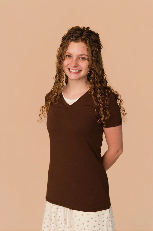 Brown Basic V-Neck Tee